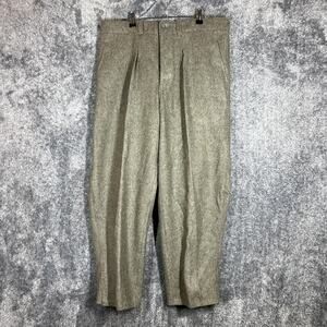Vintage Swedish Military Pants Mens 35x26 Green Wool Flannel Cropped Workwear